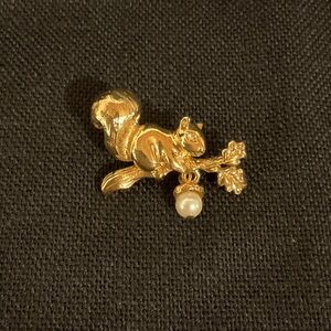 Gold Squirrel Brooch with Pearl Accent